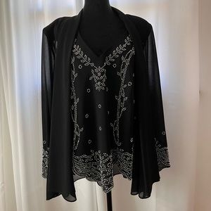 Black tank w/beaded jacket.  Women's size 16w.  Label: R&M Richards